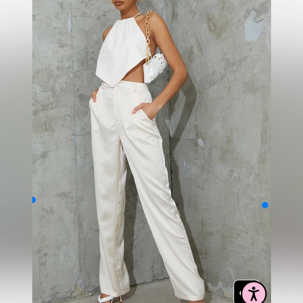 Champagne Satin Straight Leg Pants